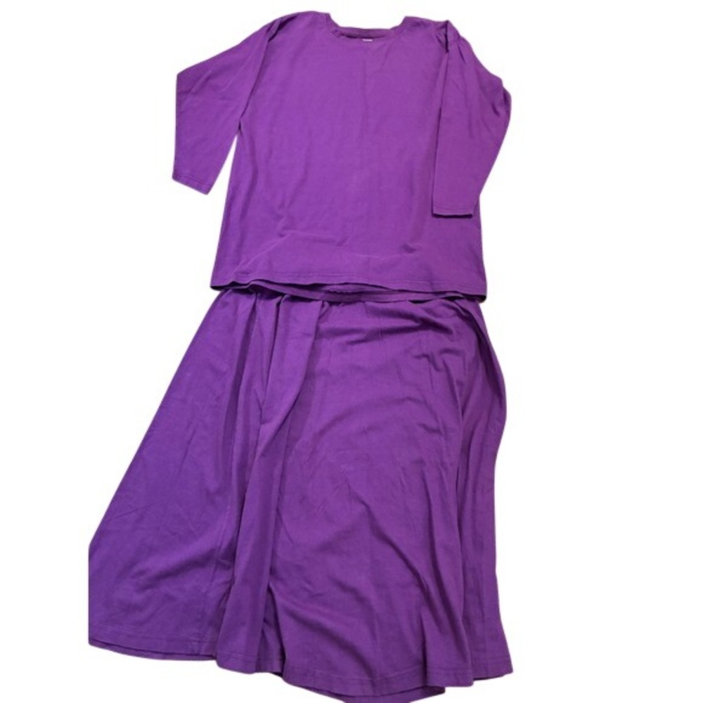 Vintage 80s Fast Purple Cotton 2 Piece Set Tunic Top and Midi Skirt Made in USA